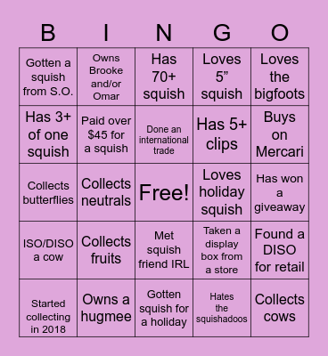 SQUISHMALLOW Bingo Card