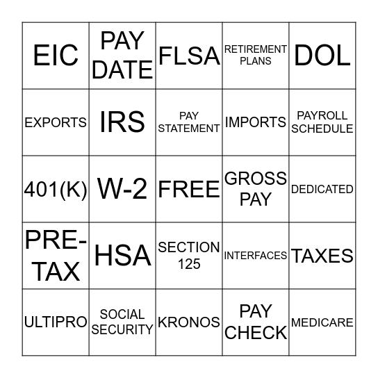 NATIONAL PAYROLL WEEK BINGO! Bingo Card