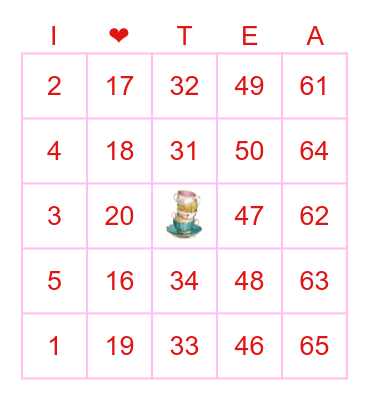 Mother/Daughter Tea Bingo Card