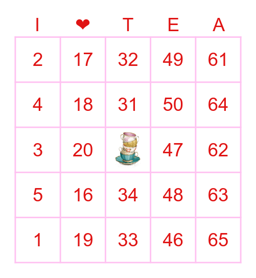 Mother/Daughter Tea Bingo Card