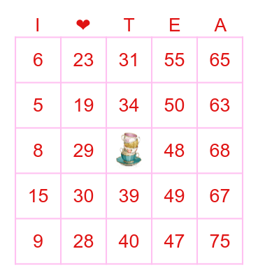 Mother/Daughter Tea Bingo Card