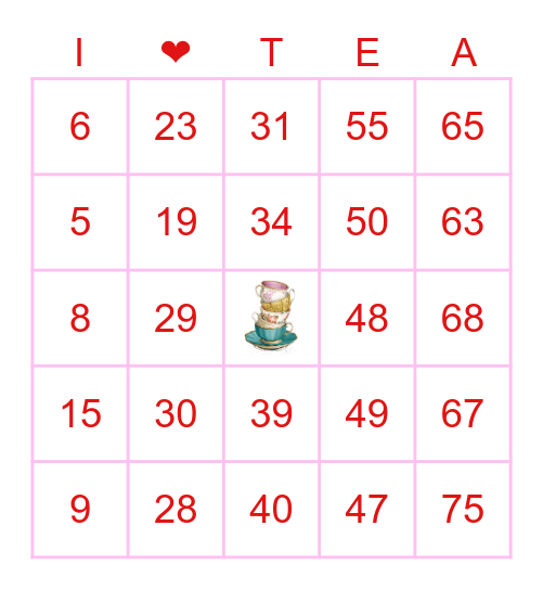 Mother/Daughter Tea Bingo Card