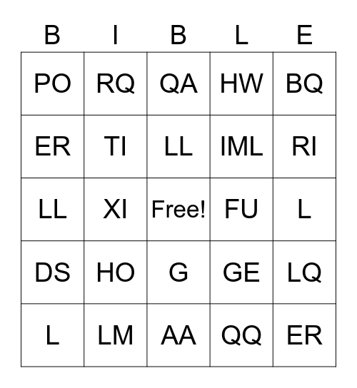 Bible Bingo Card