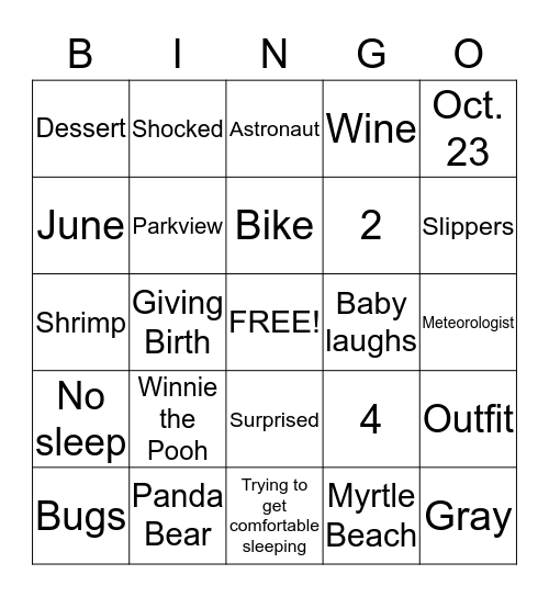 Erin's Baby Shower BINGO Card