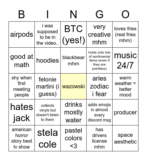 WAZOWSKI Bingo Card