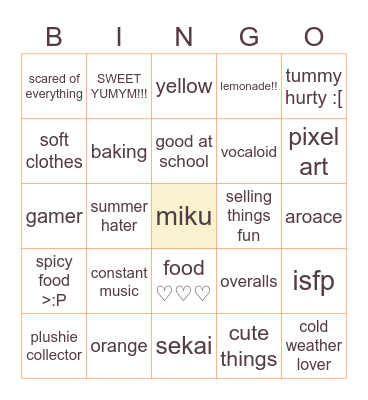 kylee bingo Card