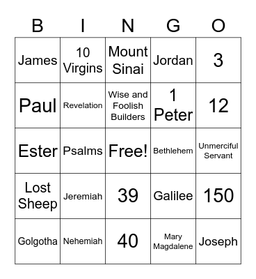 Bible Bingo Card