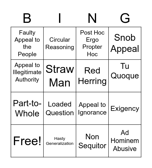 FALLACY BINGO Card