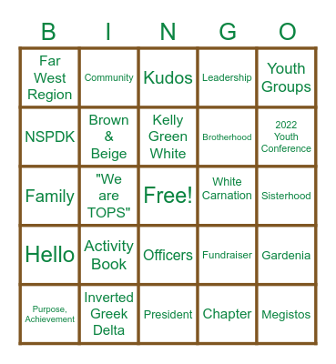 Xinos and Kudos BINGO Card