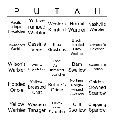 Migration BINGO at Putah Creek Bingo Card