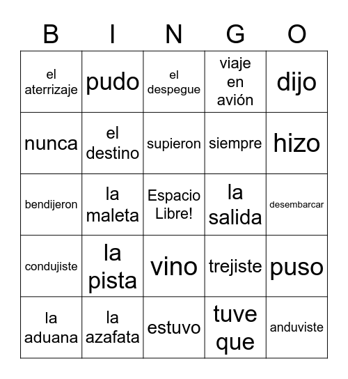 Spanish 2 Chapter Bingo Card