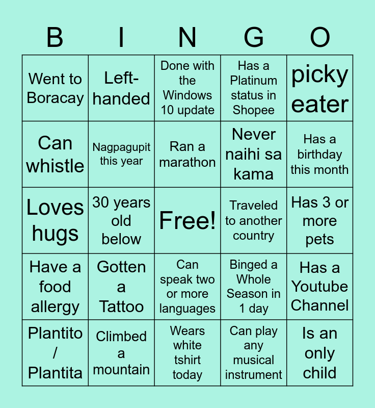 The Who? Bingo Card