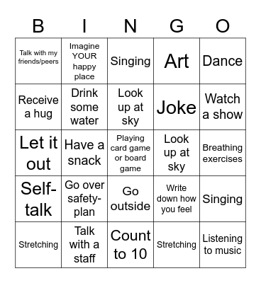 Week 4 Emotions: Coping Skills Bingo Card