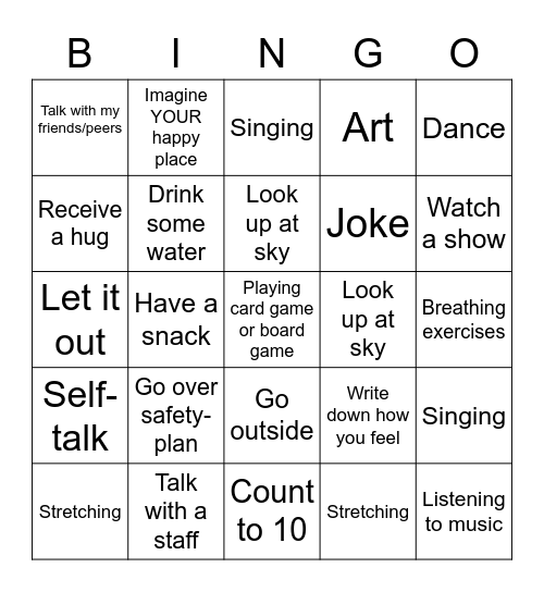 Week 4 Emotions: Coping Skills Bingo Card