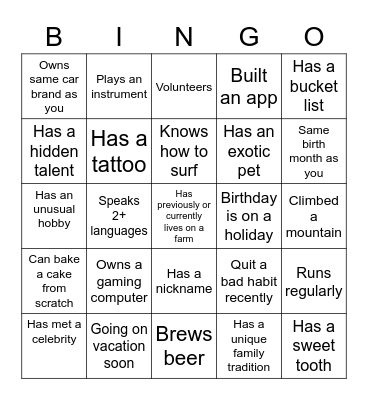 Find someone who... Bingo Card