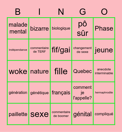 Microagressions à la CSN Bingo Card