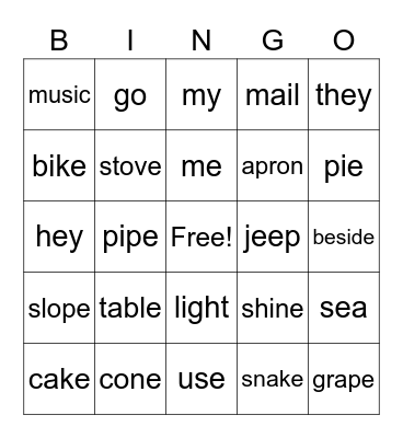 Long Vowel Sounds Bingo Card