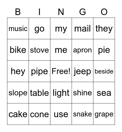 Long Vowel Sounds Bingo Card