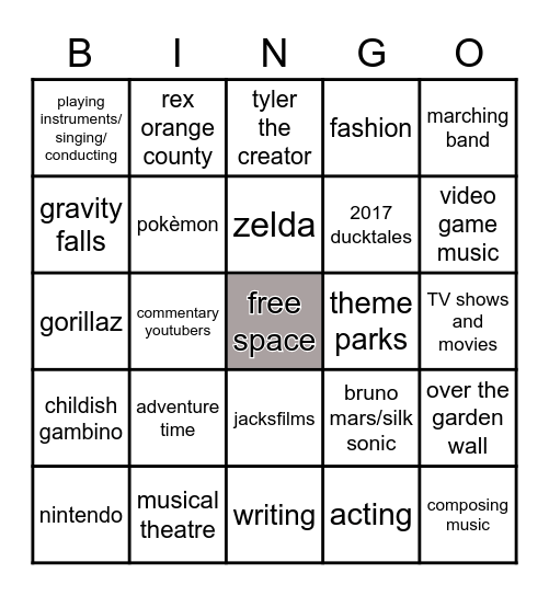 meg interests Bingo Card