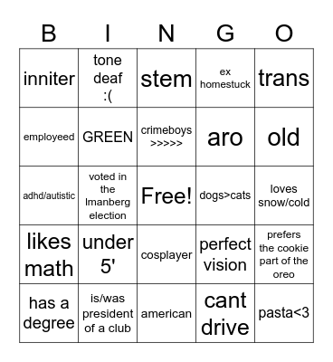 leo Bingo Card