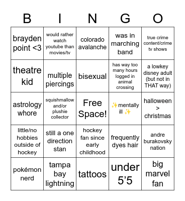 @mostlyonpoint bingo Card