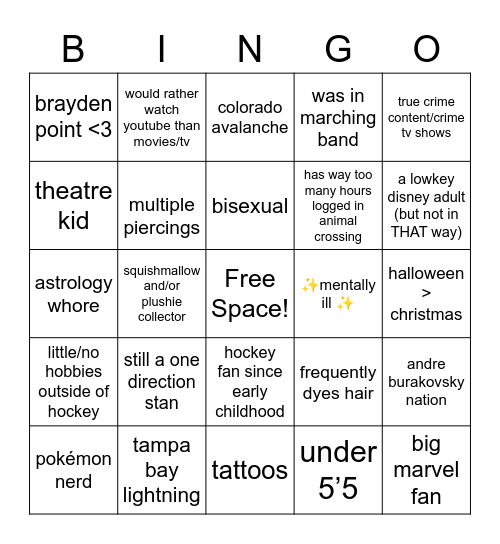 @mostlyonpoint bingo Card