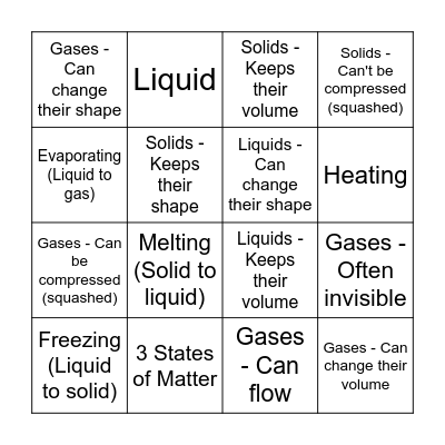 States of Matter Bingo Card