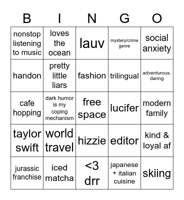 tiff Bingo Card
