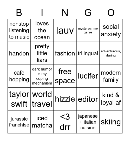 tiff Bingo Card
