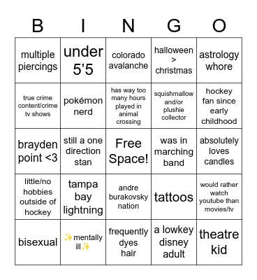 mostlyonpoint bingo Card