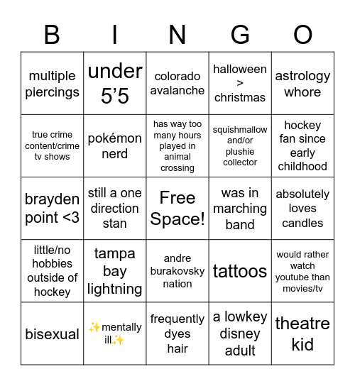 mostlyonpoint bingo Card