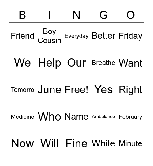 Sign Language Bingo Card
