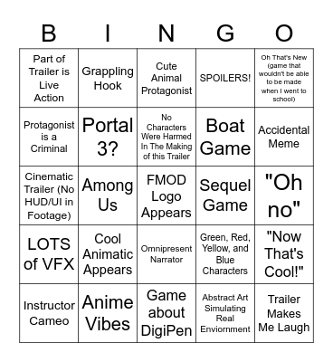 DigiPen Game Showcase - 2022 Bingo Card