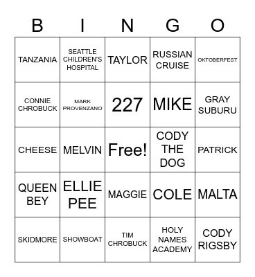 CHROBES BINGO Card