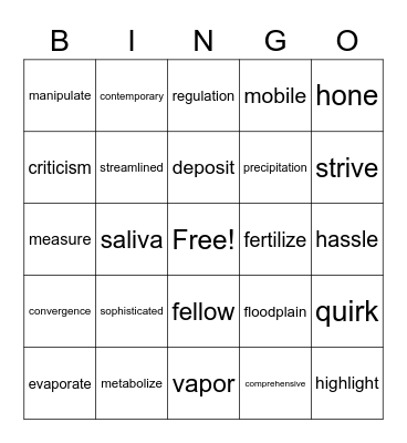 VOCABULARY Bingo Card