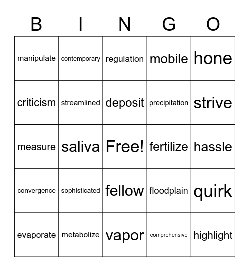 VOCABULARY Bingo Card