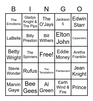 70's Throwback Music Bingo Card