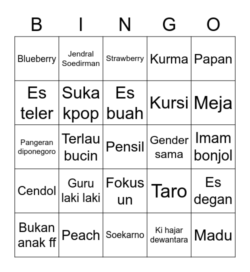 Punya eojin Bingo Card
