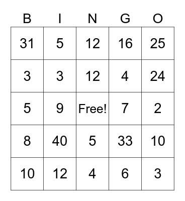 BIBLE QUIZ BINGO Card
