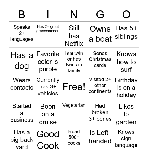 People Bingo Card