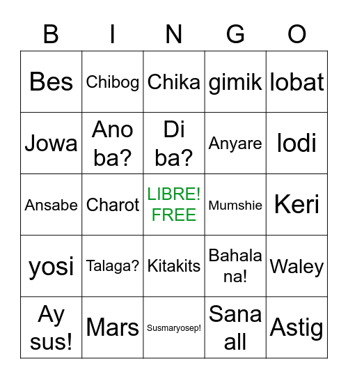 Tagalog Slang Expressions Bingo Card