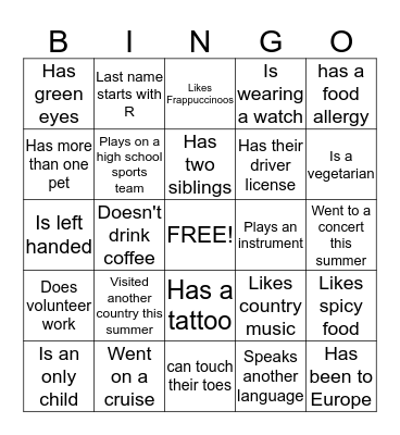 Find Someone who.... Bingo Card