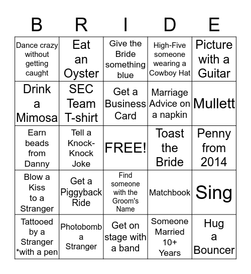 Christy's Bacholorette Bingo Card