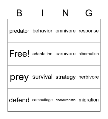 Animal Bingo Card