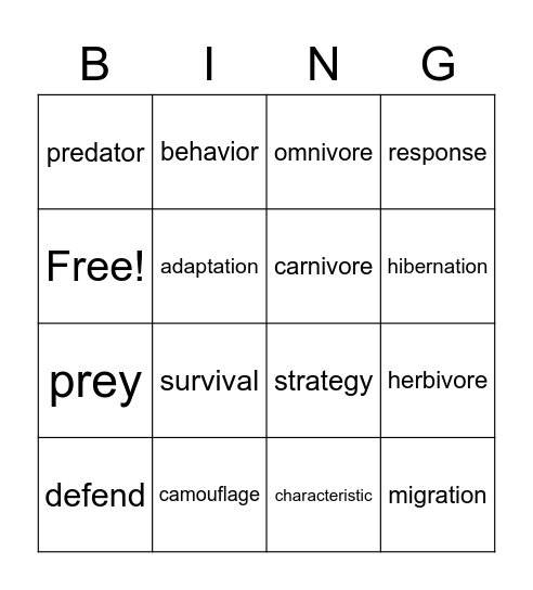 Animal Bingo Card
