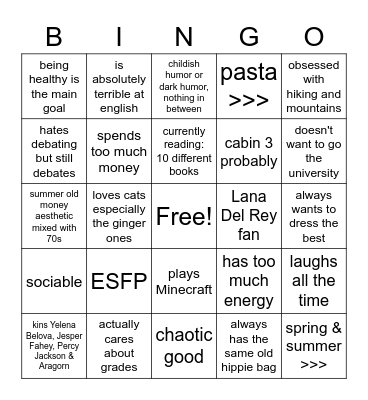 Adamica Bingo Card