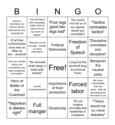 Animal Farm Chapters 5 & 6 Bingo Card