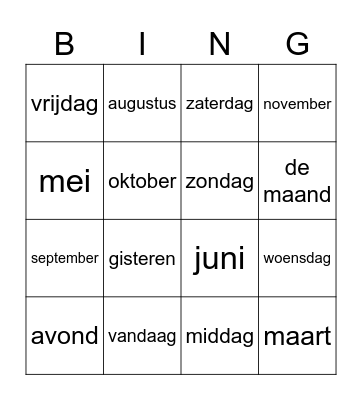 Maanden, dagen en tijd Bingo Card