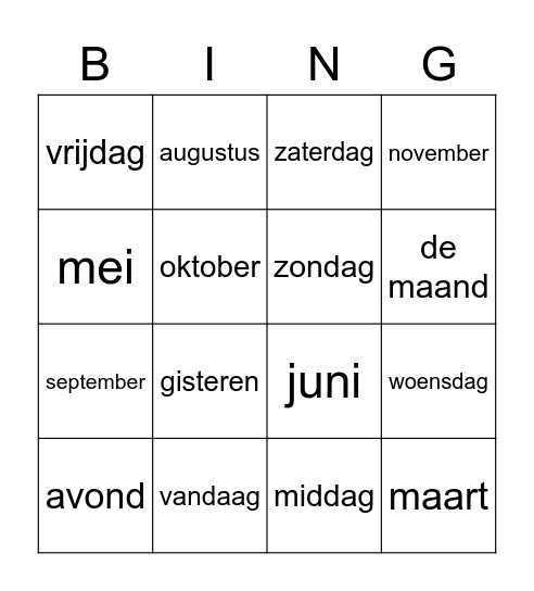 Maanden, dagen en tijd Bingo Card