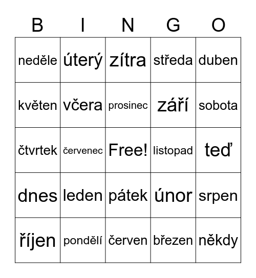 Tiempo Bingo Card